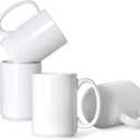 16 OZ Porcelain Coffee Mugs, Classic Blank Ceramic Cup with Large Handle for Tea Latte Cappuccino, Set of 4, White