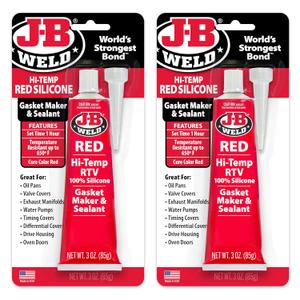 J-B Weld 31314 Red High Temperature RTV Silicone Gasket Maker and Sealant - 3 oz. - 2-Pack