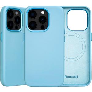 for iPhone 14 Pro Leather Case for Women | Full Grain Genuine Leather| Compatible with MagSafe and Wireless Charging | Metal Buttons Camera Bezel | Slim Fit Drop Scratch Resistant (Azure Blue)