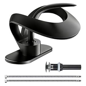 Elegant Bathroom Sink Faucet Single Hole, AUU Waterfall Matte Black Vanity Sink Faucet Solid Brass, Single Handle Basin Tap with Pop Up Drain Deck Plate Supply Line (Black, Short)