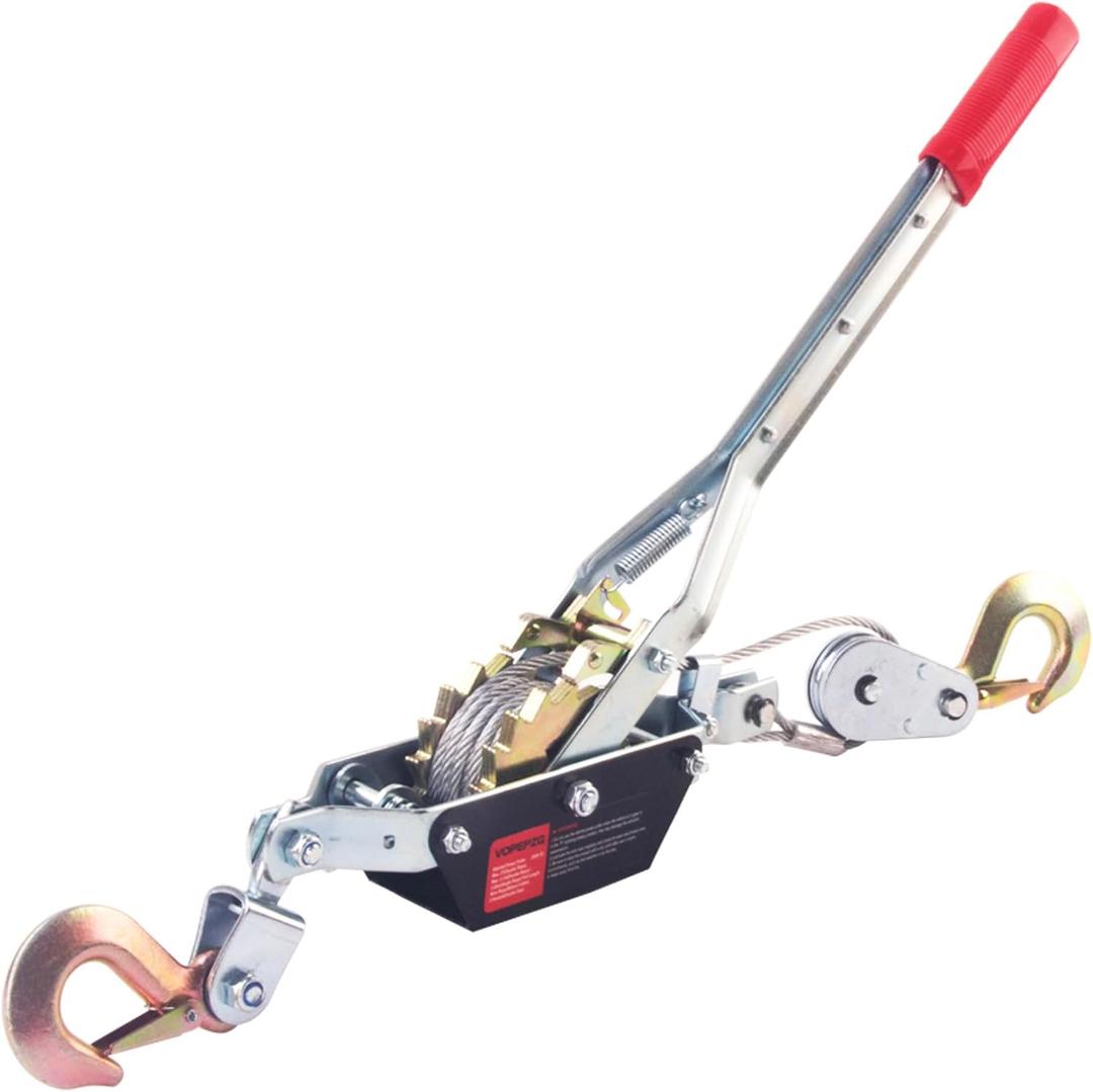 Come Along Winch,2 Ton Capacity with 12FT Steel Cable,Heavy Duty Come Along Tool with Dual Gears,2 Hooks,Hand Winch Tool for Road Vehicle Recovery and Pulling Tree,Fence Stretcher,Frame