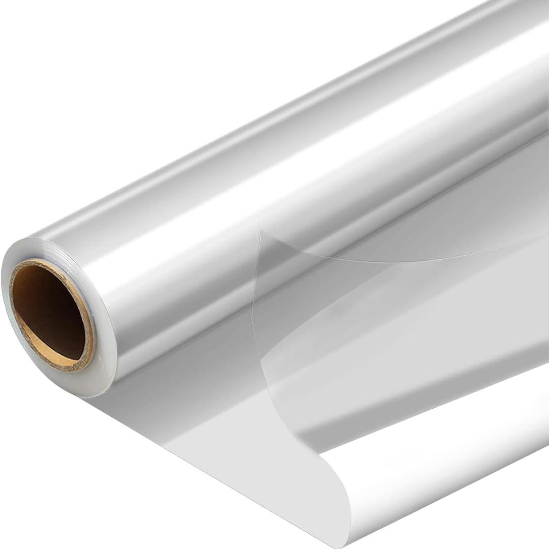 PerkHomy Clear Cellophane Wrap Roll 32" x 100' 3 Mil Thick Cellophane For Gift Basket Treats Goodie Wrapping Craft Flower Bouquet Plastic (Clear, 100ft (32in Width))