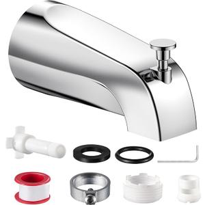 Universal Bathtub Tub Spout with Diverter, Fits 1/2" Slip-Fit Copper Pipe and 1/2" IPS & 3/4" IPS Thread Connections, Bathroom Tub Faucet Replacement with Adapters, PTFE Tape and Hex Wrench (Chrome)