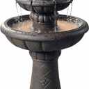 Teamson Home Deluxe Pineapple Pedestal 2 Tiered Floor Waterfall Fountain with Pump for Outdoor Patio Garden Backyard Decking, 39 Inch Height, Iron Gray