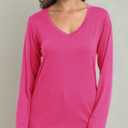 PRIMODA Women's V Neck Long Sleeve Shirts Classic Loose Fit T Shirt Top (Pink, M)