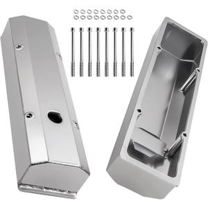 Fabricated Aluminum Valve Covers Compatible with Chevy SBC Engines SBC 283 302 305 327 350 383 400 6351 Engine Block 1958-1986,1/4" Billet Rail Clear Anodized Tall Valve Covers