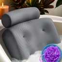 Everlasting Comfort Luxury Bath Pillow - Head, Neck, Back Soft Cushion for Bathtub, Spa & Relaxation (Gray)