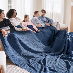 Bedsure Gentlesoft 100% Cotton Big Blanket Oversized King for Bed - Large Breathable Thick Cooling Waffle Weave Blanket for Summer, Couch Cover, Navy, 120x94 inches