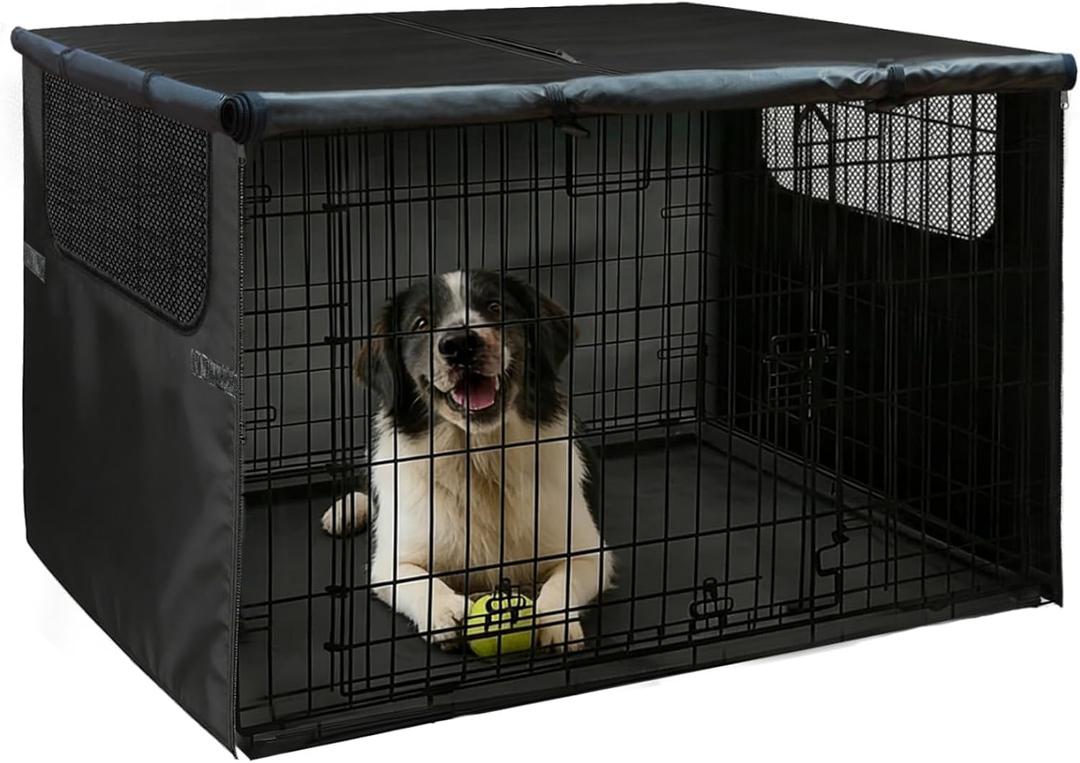 Dog Crate Cover Heavy Duty 600D Oxford Cloth - Fits 36 Inch Dog Crates, 2 Mesh Ventilation Windows, Waterproof Durable Pet Cage Cover for Indoor/Outdoor Use (Black, 36" L x 23" W x 25" H)