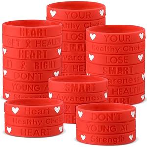PullCrease 200 Pcs Heart Health Awareness Wristband Red Silicone Rubber Bracelets 10 Styles with Inspirational Sayings for Heart Disease Health Month Campaign Support