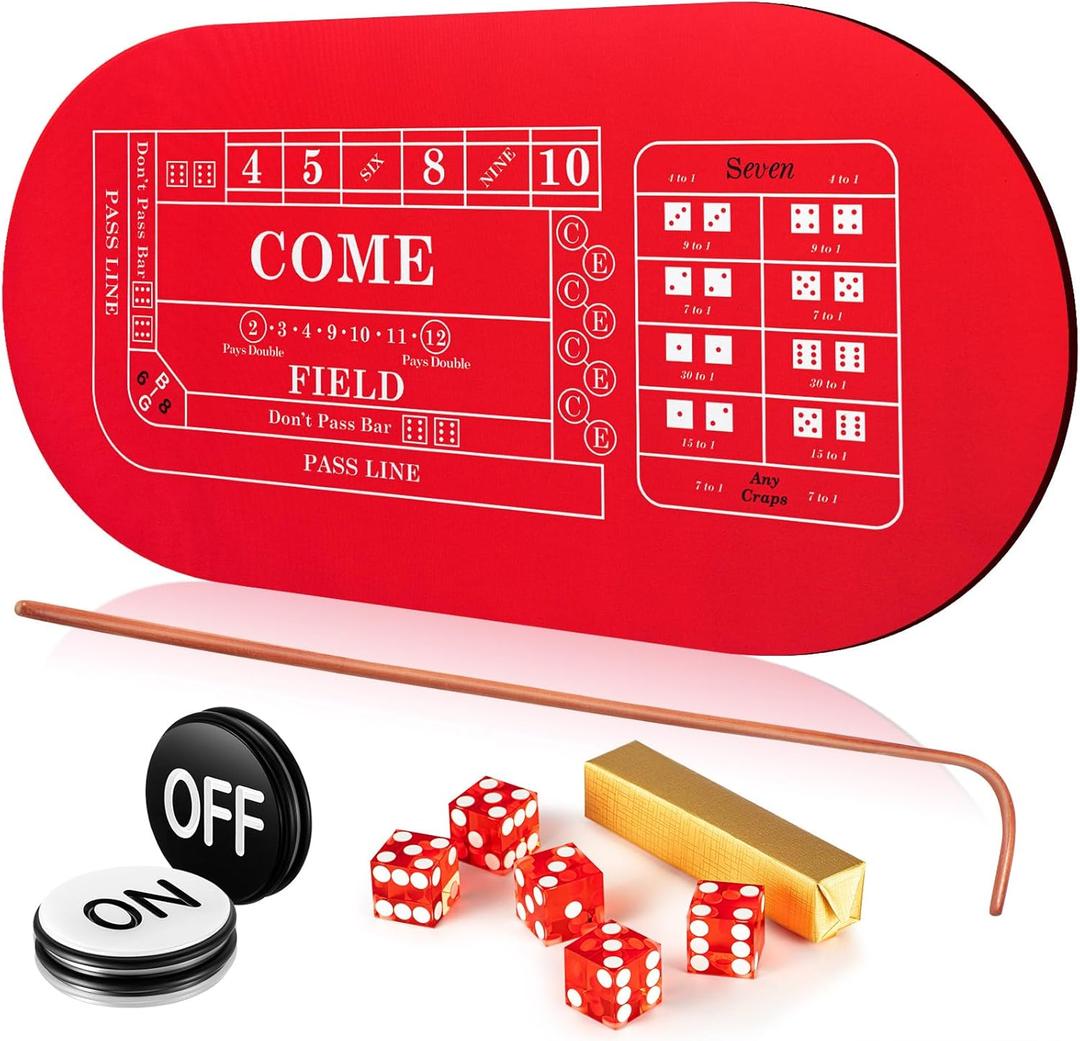 Leyndo Mini Craps Table Top Set Include About 36 x 18 Craps Table Mat 36 Rattan Stick 5 Casino Grade AAA 19mm Dice On/Off Buttons and a Mat Storage Bag for Casino Games,Home Entertainment,Party