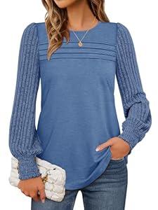 Cakrisyal Womens Long Sleeve Fall Casual Blouses Tunic Tops for Leggings Blue, S