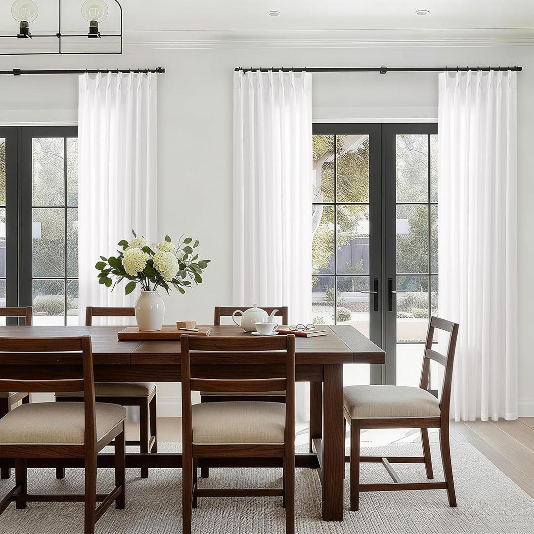 Ivory White Pinch Pleated Linen Curtains 96 Inches Long for Living Room Semi Sheer Light Filtering Custom Pinch Pleat Drape with Hooks Rings Back Tab Neutral Boho Cream Birch 96 Inch Bedroom Curtain (40"W x 96"L (Pack of 1))