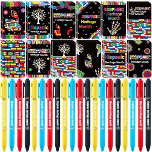 Zhanmai 48 Pieces Hispanic Heritage Month Gifts Set Spanish Pens Journal Notebooks Hispanic Heritage Month Ballpoint Pens with Notepads for Classroom Teacher Rewards Office School Supplies