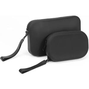 Women Small Silicone Makeup Bag for Purse - 2 Pack Small Travel Portable Pouches Cosmetic Organizer Coin Purse Waterproof Makeup Brush Case with Zipper Handle (Black)