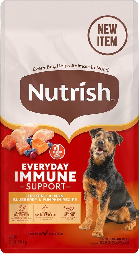 Nutrish Everyday Immune Support Dry Dog Food Chicken, Salmon, Blueberry & Pumpkin Recipe, 5.5 lb. Bag, 4 Count (Rachael Ray) BBD: 06-13-26