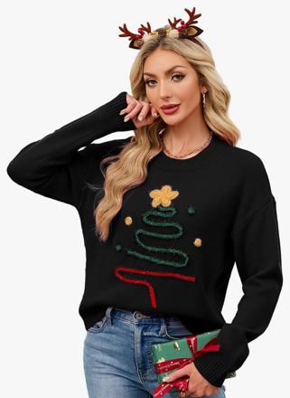 SunnyMelody Womens Christmas Funny Ugly Sweater Winter 2025 Vacation Outfits Oversized Crew Neck Xmas Pullover Tops