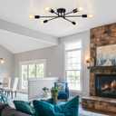 6-Light Sputnik Chandeliers, Black Modern Semi Flush Mount Ceiling Light with E26 Base, Mid Century Industrial Vintage Kitchen Farmhouse Light Fixtures for Dining Room Bedroom Living Room