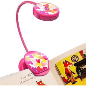 Vekkia Cute Rechargeable Book Light, Eye-Care Clip on Lights for Reading in Bed, 3 Colors & 3 Brightness, 1.8oz Lightweight, Up to 40 Hours Useage, Great Gifts for Kids & Readers (Rose Red) (Pink)
