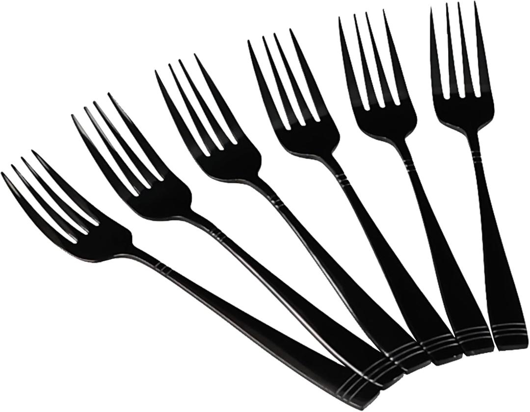Yuright Stainless Steel Black Dessert Fork, Small Salad Forks Set of 12