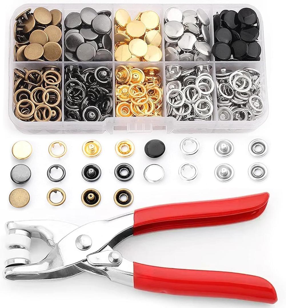 100 Sets Snaps for Fabric, MIFOLEU Metal Snaps Buttons with Fastener Pliers Press Tool Kit Perfect for DIY Crafts Clothes Hats and Sewing, Snap Button Fasteners Kit for Clothing Sewing(9.5mm/400 PCS)