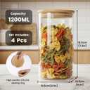 4-Pack Glass Storage Jars with Bamboo Lids, 1200ml Airtight Food Storage Containers, Clear Pantry Organizers and Storage Canisters Set for Cereal, Snack, Candy, Kitchen