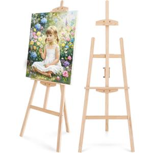Pine Wood A-Frame Art Easel Stand, Foldable Wooden Painting Easel, Natural