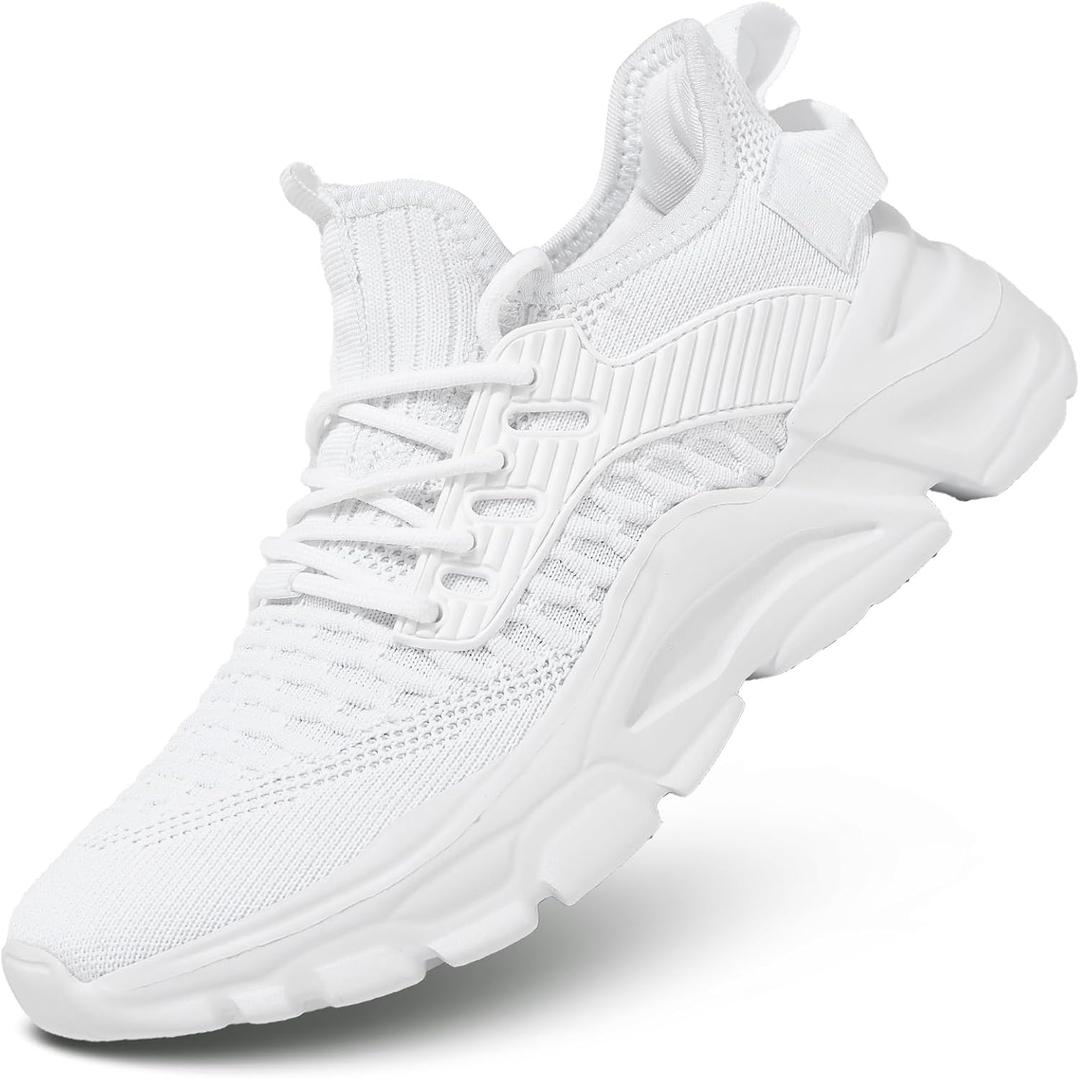 Womens Running Shoes Slip on Breathable Lightweight Fashion Sneakers Athletic Sports Walking Gym Work Shoes (, White)