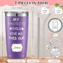 Panitay 7 Pcs Funny Mother's Day Gifts for Mom 20 oz My Favorite Child Give Me Travel Tumbler with Lid Straw Brush Inspirational Mother Keychain Gift Box from Daughter Son (Purple)