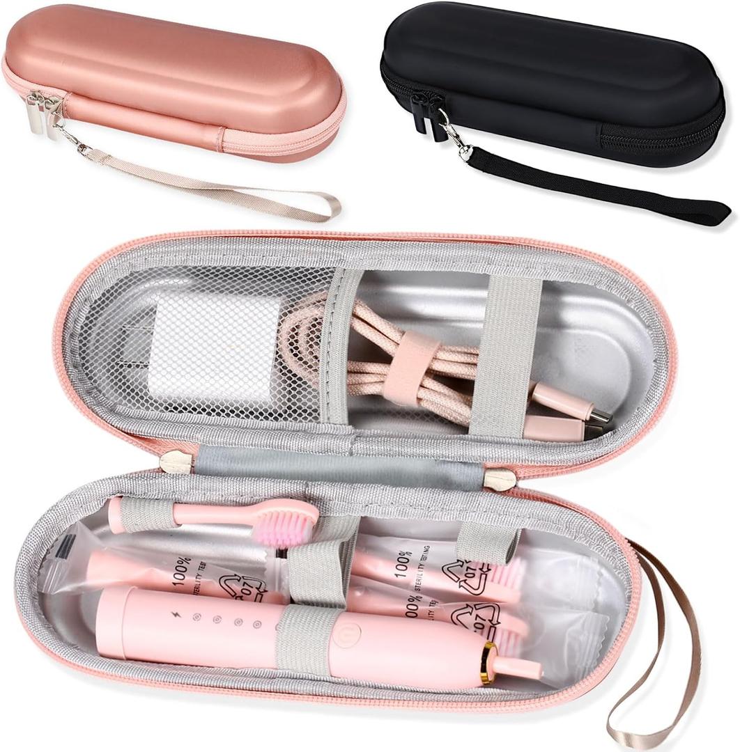 Honeydak 2 Pack Electric Toothbrush Travel Case Portable Hard Protective Storage Bag with Mesh Pocket for Accessories Compatible with Most Electric Toothbrushes, Black and Gold