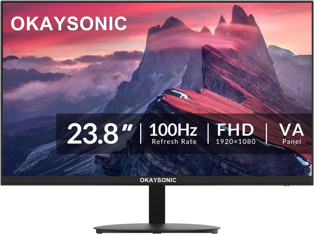 24" FHD Office Monitor - 100Hz Refresh Rate & 1ms Response for Ultra-Smooth AMD FreeSync, Frameless, Built-in Speakers, Eye Care (Black)