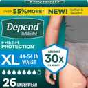 Depend Fresh Protection Adult Diapers, Incontinence Underwear for Men, Disposable, Maximum, Extra-Large, Grey, 26 Count