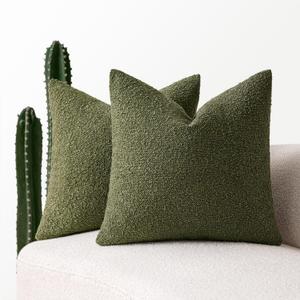 MIULEE 18x18 Inch Decorative Pillow Covers for Couch Bed Set of 2 Textured Boucle Neutral Spring Throw Pillow Covers Olive Moss Green Accent Solid Pillowcases Sofa Living Room Home Decor