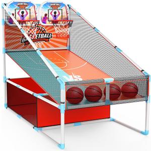 2-Player Arcade Basketball Game Set,Upgraded Indoor Hoop with LED Light Electronic Scoreboard 4 Balls,Carnival Games Sports Toys Kids 3-12 for Home Party Backyard Outdoor Boys Girls Toddlers Gifts (Orange)