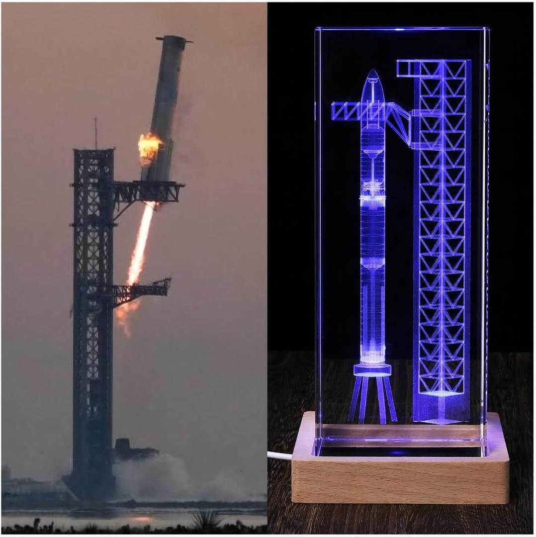 3 x Collector's Gifts SpaceX Starship Crystal Lamp, 3D Laser-Etched Rocket Night Light, Ultimate Gift for Space Enthusiasts, Sci-Fi Fans & Mars Dreamers (Regular)