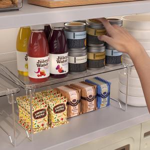 STARLATTA 1  Pc Cabinet Organizer Shelf, Stackable Kitchen Counter Shelves, Spice Rack, Countertop Organizers, Clear Plastic Storage Shelves Rack for Makeup, Bathroom, Cupboard, Desk, Pantry Organization