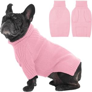 IECOii Dog Sweaters for Medium Dogs Girl Boy,Holiday Knit Doggy Sweatshirt with Sleeve,Turtleneck Thick Warm Dog Sweaters for Winter,Pullover Knitwear for French Bulldog,Boston Terrier (Pink, L)