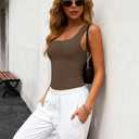 YUCOLEN Brown Tank Top Womens Double Lined Sleeveless Tops Square Neck Camisole Slim Fit Basic Tee Summer Crop Shirt M