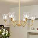 Modern 6-Light Glass Chandelier Semi Flush Mount Ceiling Light Fixture Elegant Mid Century Gold Ceiling Lighting for Bedroom Living Room Dining Room Kitchen Island Hallway