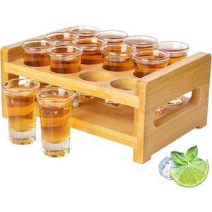 LINALL Shot Glass Set 0.7oz/20ml 12pcs Clear Shot Glass Holder Set Mini Shot Glass Perfect for Party, Bar, Club, Cocktail (12pcs)