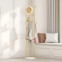 Gold Coat Rack Stand, Metal Coat Racks Tree Hanger Freestanding with 3 Storage Shelves and 9 High-grade Hooks and Stable Marble Base, for Jackets, Hat, Umbrella