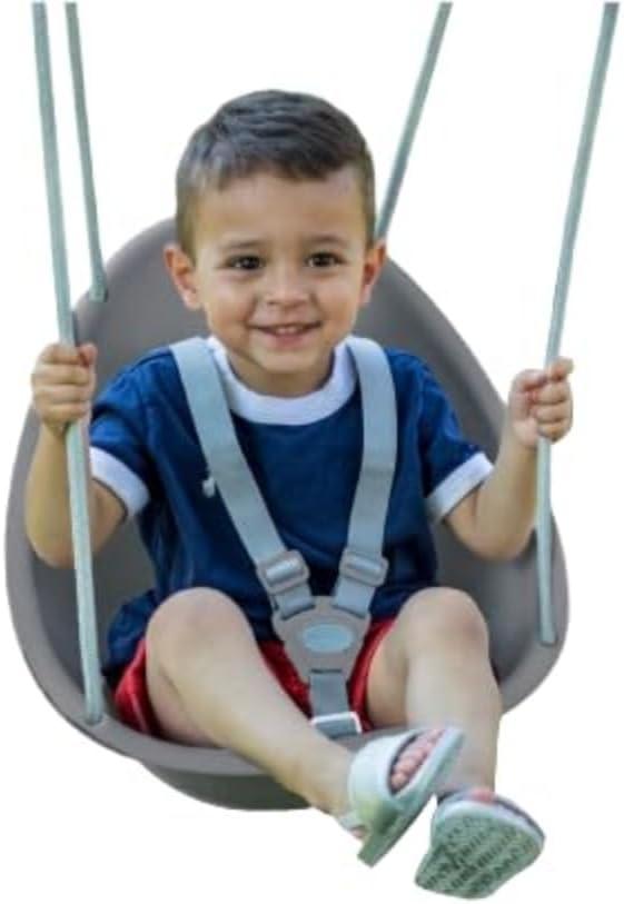 Swurfer Coconut Toddler Swing  Comfy Baby Swing Outdoor, 3- Point Adjustable Safety Harness, Secure, Safe Quick Click Locking System, Blister-Free Rope, Easy Installation, Ages 6-36 Months (Gray)
