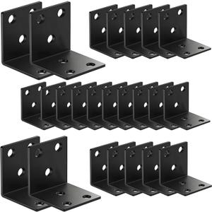 16Pack 1.5''Black Angle Brackets with Slot, 2 MM Thickness Stainless Steel Brackets for Wooden Furniture Timber, Heavy Duty Wide Corner Metal Brace 90Degree Shape Steel Angle Bracket