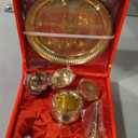 NOBILITY Brass Pooja Thali Set with Red Gift Box 6 Inch Pital Plate Kalash Spoon Chandan Wati Dhup Dan Kuber Diya Ghanti Puja Arti Thali for Diwali Home Office Mandir Wedding Return Gifts