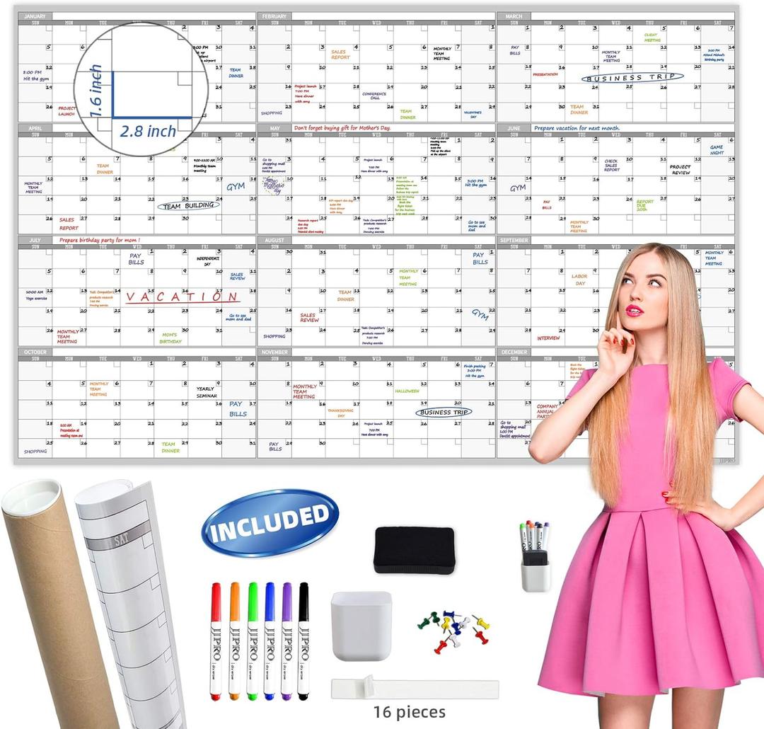 Large Dry Erase Wall Calendar - 60 x 38" Undated Blank Yearly Planner - Giant Whiteboard 12 Month Poster - Premium Laminated Calendar for Classroom, Office, Project & Family Schedule