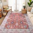 Vasofe 6x9 Rug for Bedroom, Washable Living Room Rugs for Dining Room, Red Indoor Floor Mat, Vintage Floral Mats for Home Decor, Farmhouse, Laundry Room, Non Slip Low Pile Soft Modern Carpet