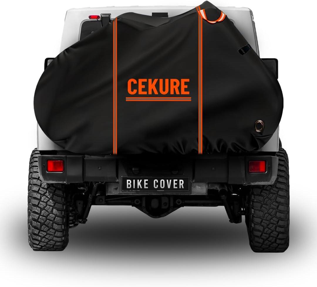 Heavy-Duty 600D, 1-2 Bikes Bike Cover Transport on Rack - Accident Proof Reflective Design Bike-Covers for 2 Bikes on Rear Bike Rack Ultra Waterproof Ebike Cover