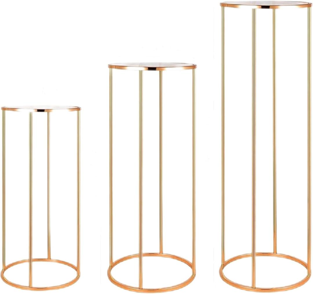 Cylinder Pedestal Stand for Party Metal 3pcs, Cilindros Para Decoraciones De Fiestas, Round Cake Pedestal Tables for Wedding Display, Ecent Decor, Floral Plant, Birthday Backdrop- Gold