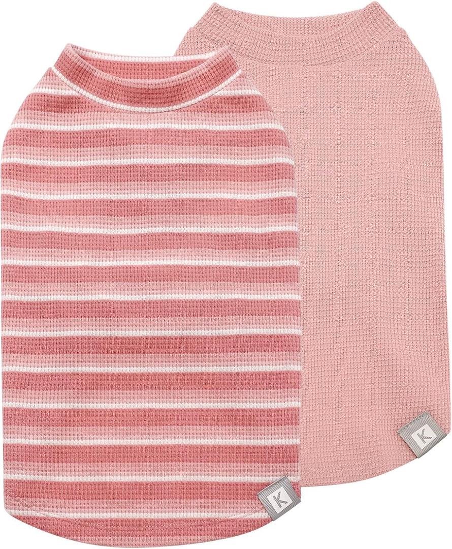 KYEESE 2Pack Waffle Dog Shirts, Lightweight Sleeveless Dog T Shirts for Small Dogs Girl, Breathable Pet Vest Comfort Tank Top Soft Dogs Clothes for Daily Wear, Pink+Striped, L