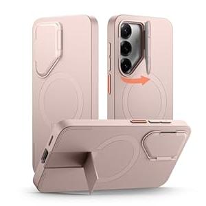 SURITCH for Samsung Galaxy S25+ Plus Phone Case, Magnetic Shockproof Protective Cover with Camera Cover & Adjustable Metal Kickstand for Galaxy S25+ Plus(2025)-Sakura Pink